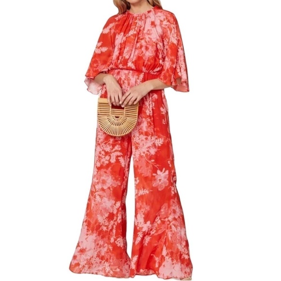 Pinko Pants - Pinko Jumpsuit Aquarius Tuta Georgette Hibiscus Floral Orange Size 4